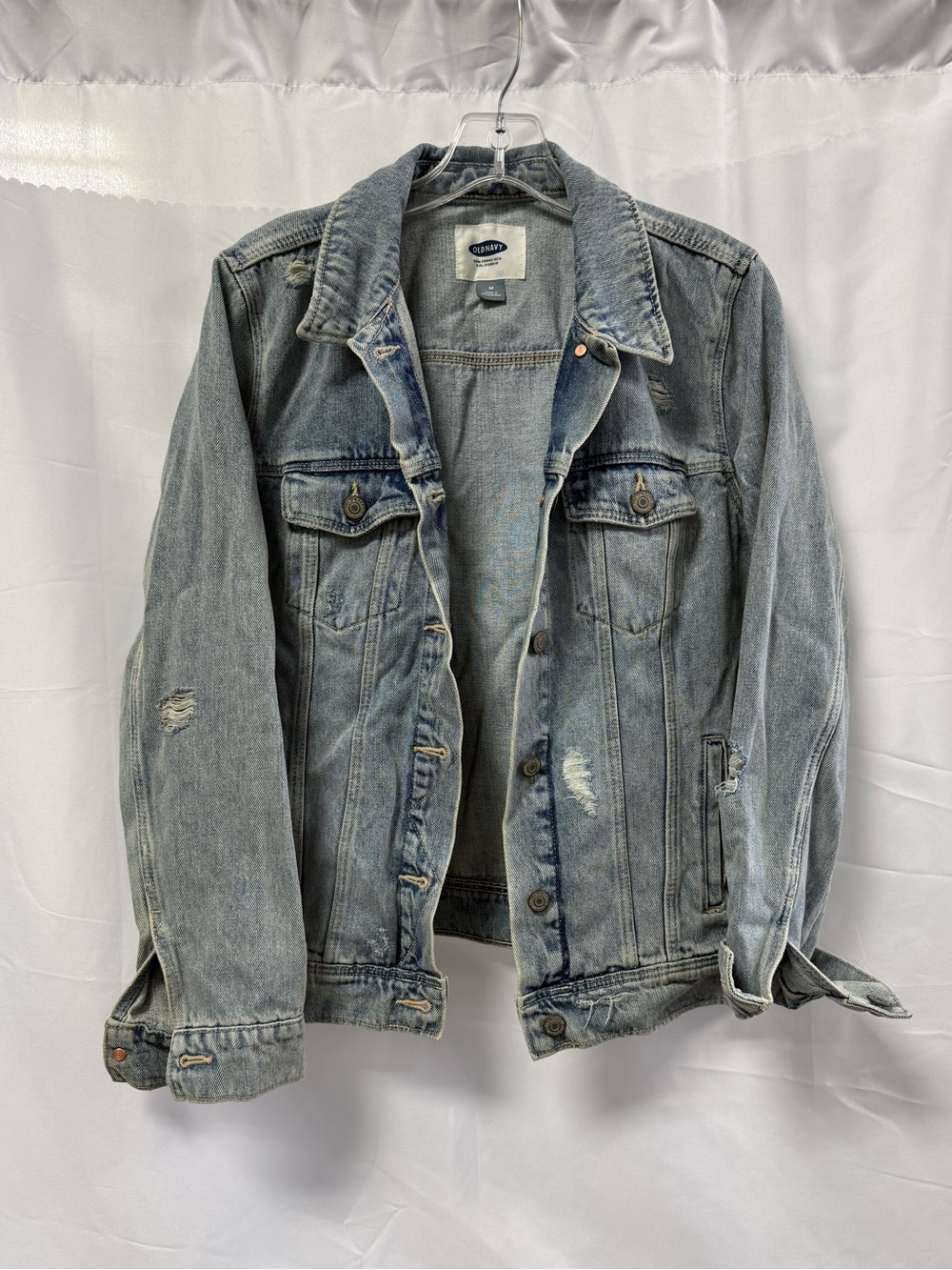 Old Navy Light Wash Jean Jacket Distressed Womens Size Medium